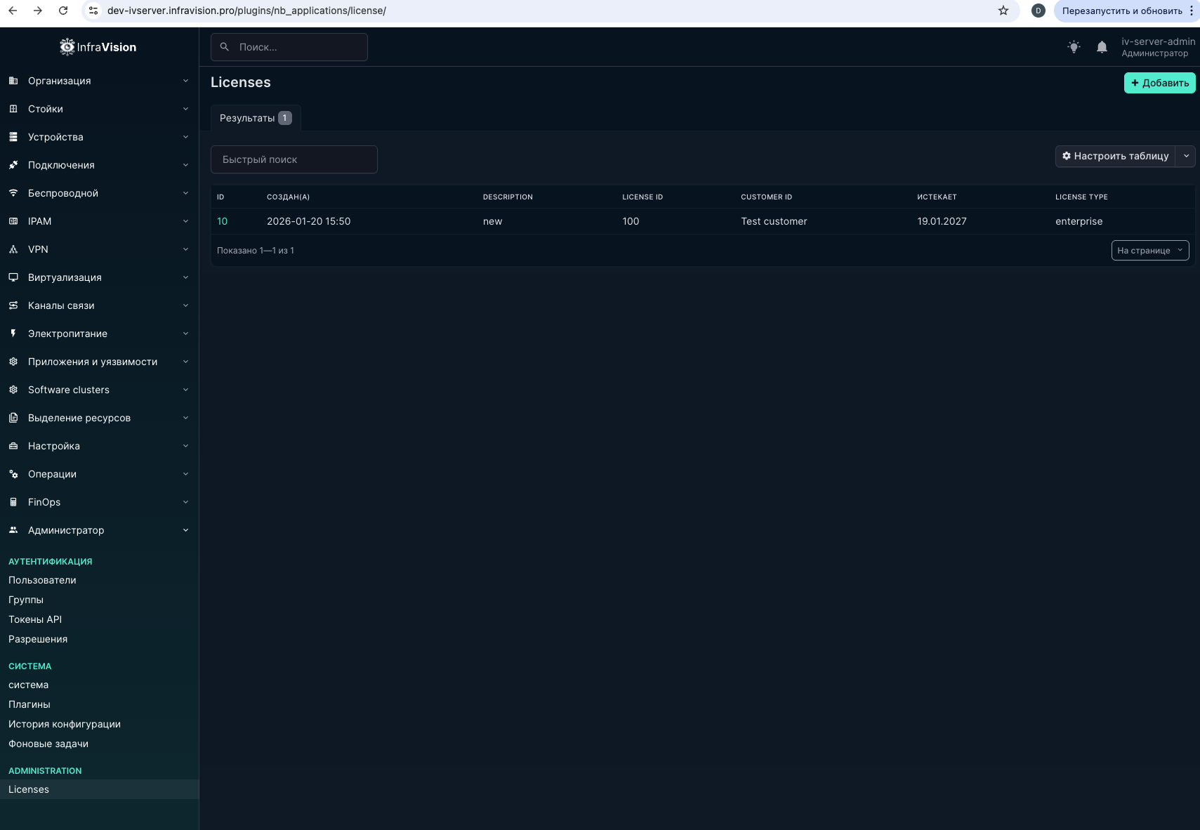 Список лицензий